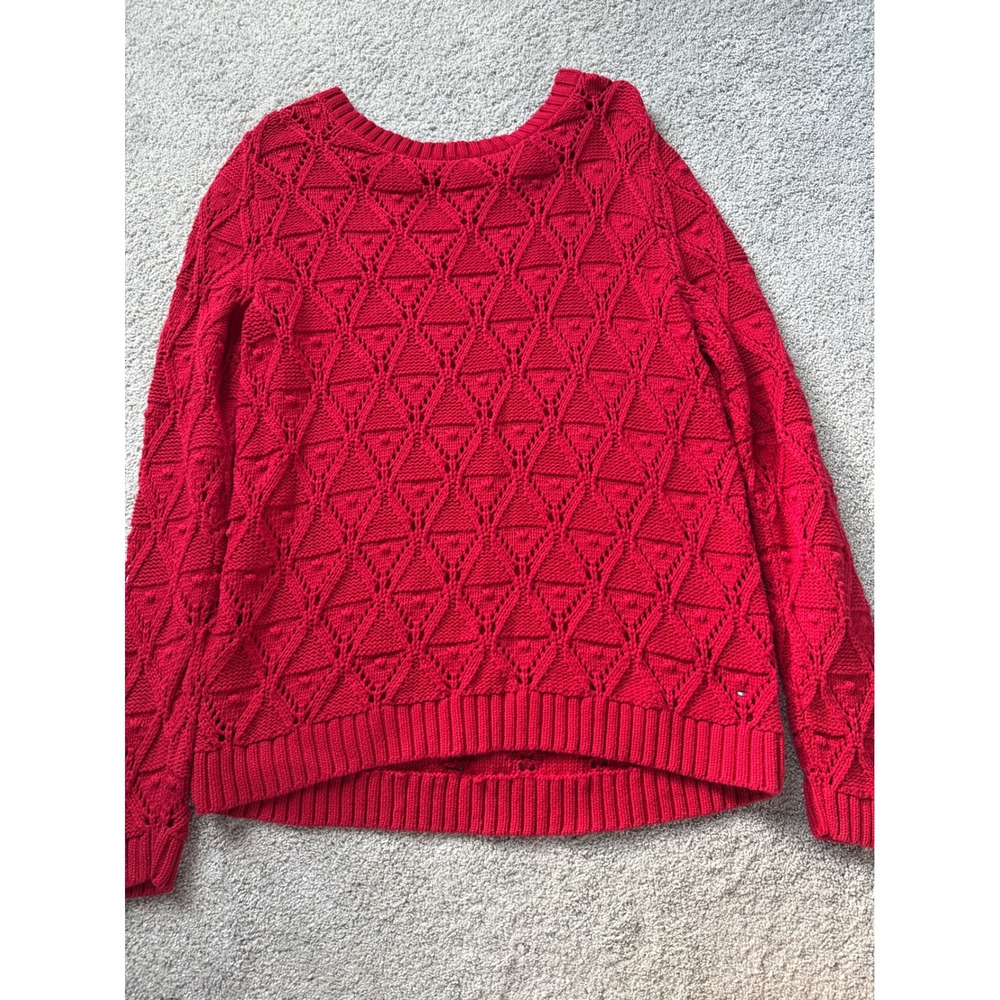 Tommy Hilfiger Red Cotton Geometric diamond Triangle Open Knit Sweater Women XL